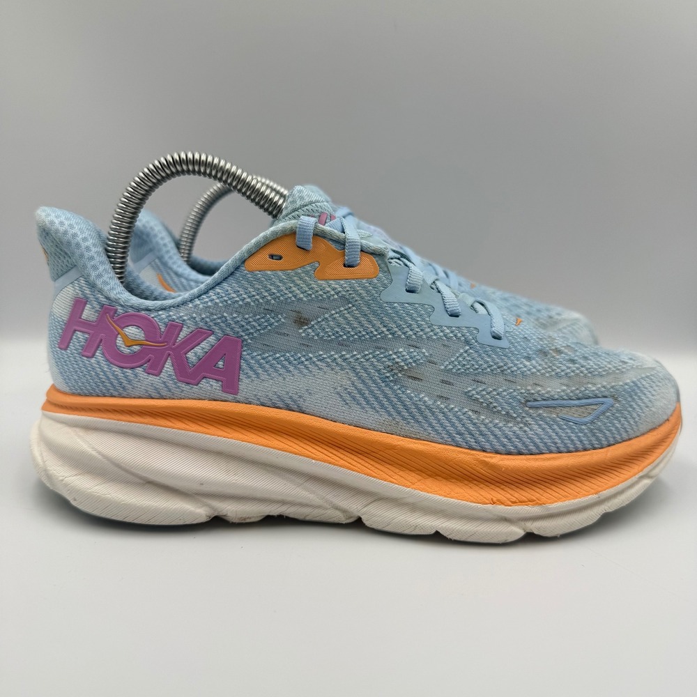 Hoka One One Clifton 9 Women Size 7.5 Running Shoes 1127896 ABIW‎ Blue Orange